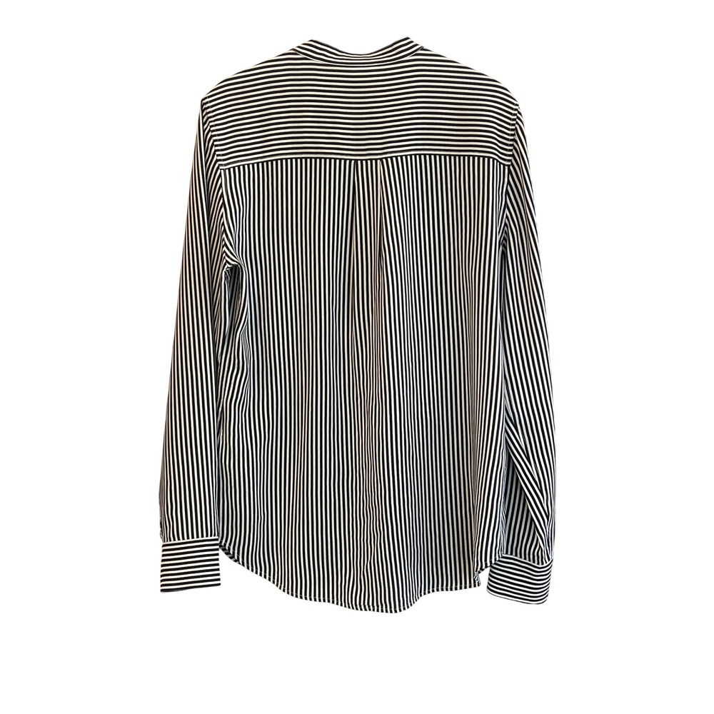 Equipment Femme Silk Striped Button Down Shirt Black White Band Collar - Picture 4 of 4
